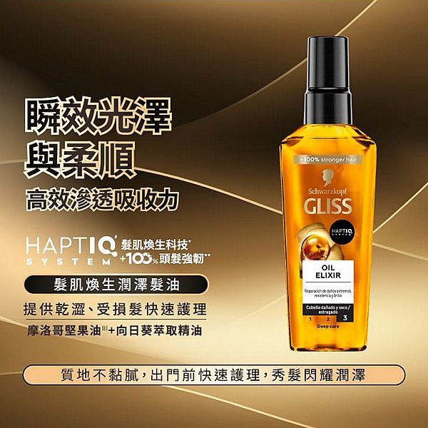 Schwarzkopf 施華蔻~Gliss髮肌煥生潤澤髮油(75ml) 施華寇